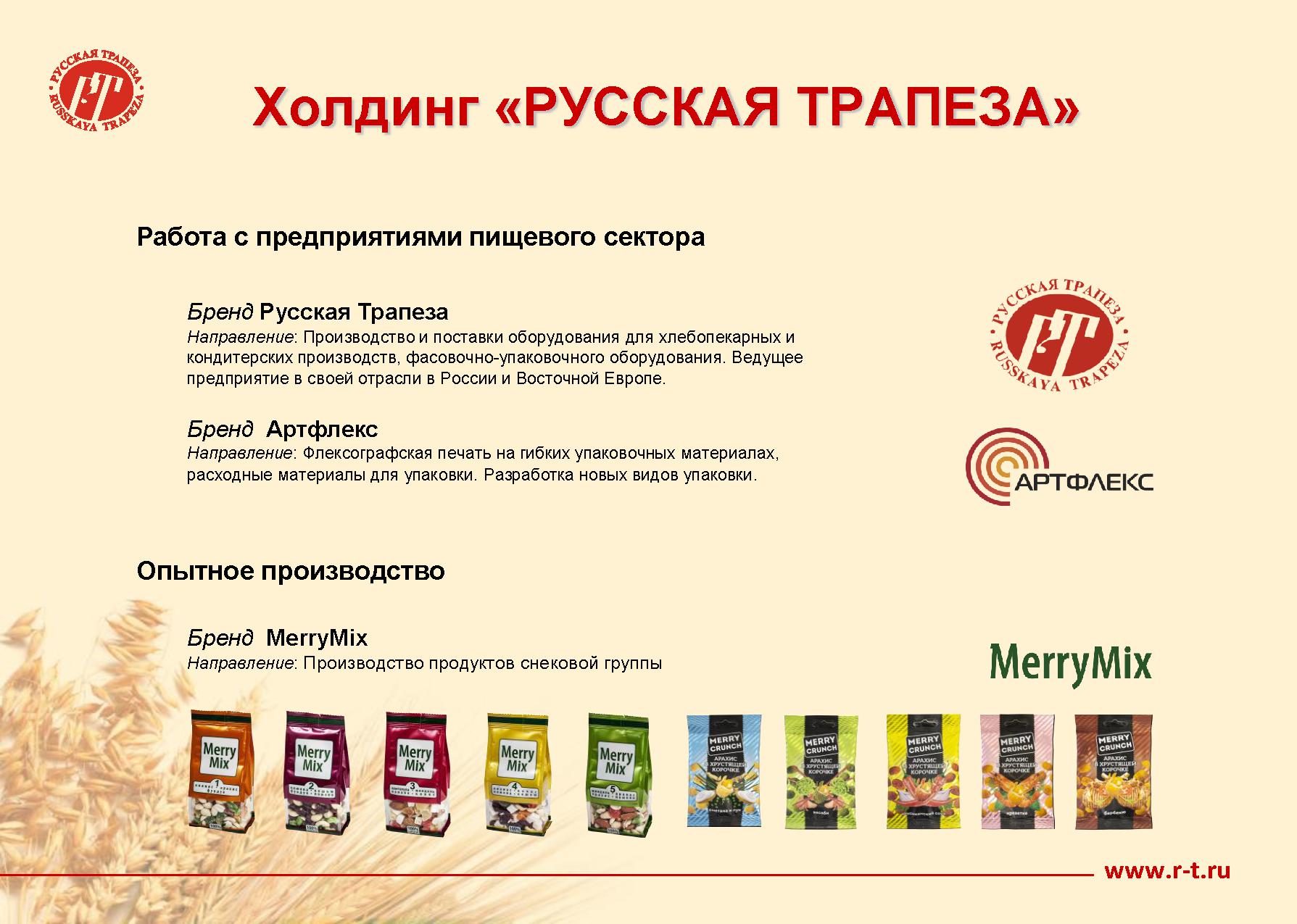 Презентация ― Торговый дом заводов Русская трапеза, FOODMIX и DEBAG в России